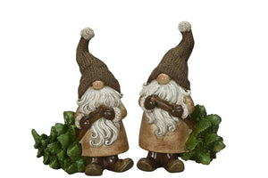 Wichtel mit Baum Weihnachtswichtel Ø16x11cm H19cm Polysresin 2fach sort. Weihnachtsdeko natur/grün Herbst Weihnachten Skulptur Figur
