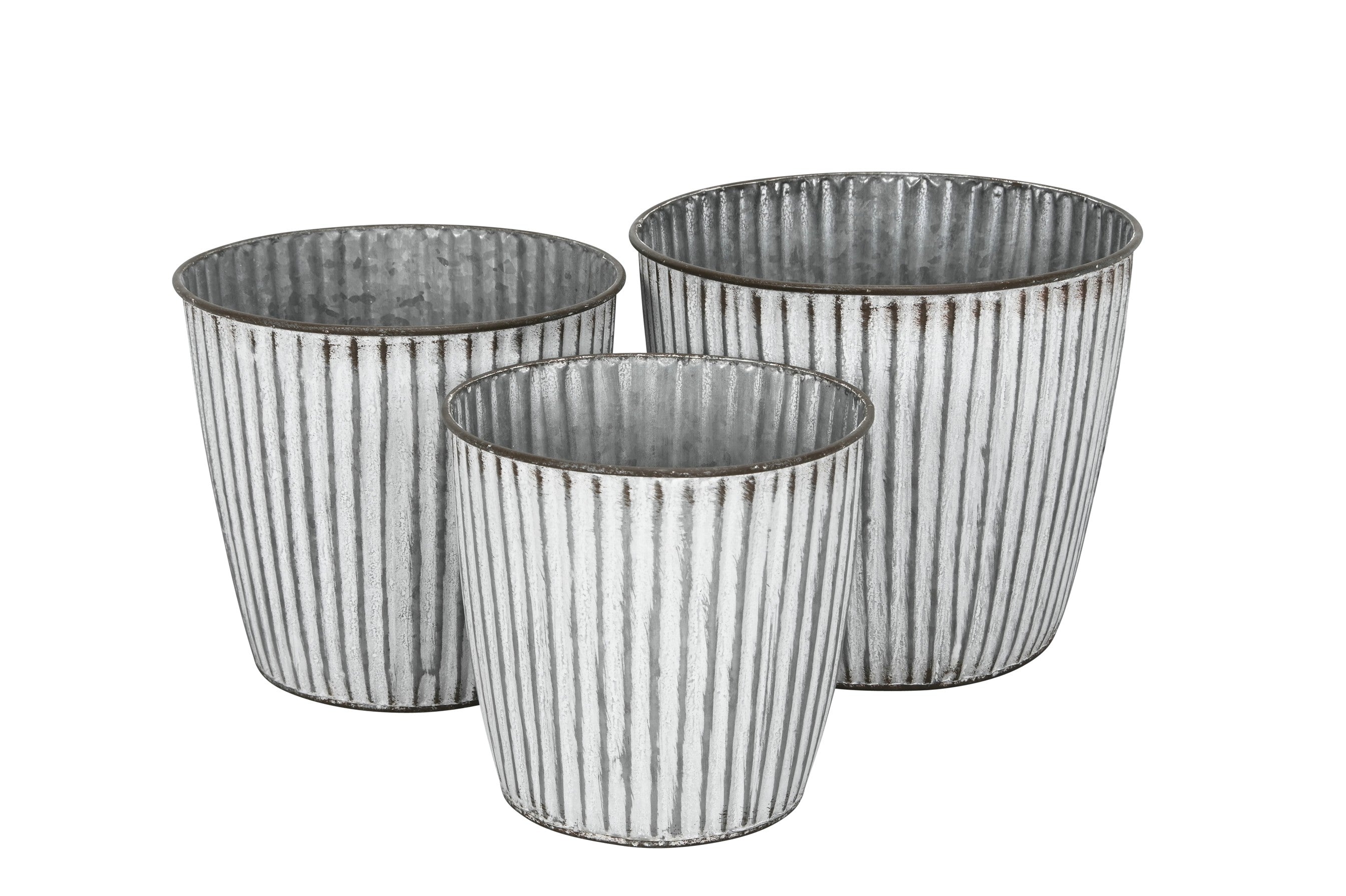 Metall Topf Übertopf Blumentopf 3er Set weiß/grau Ø16+18+20cm Pflanzgefäß