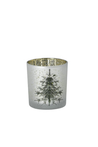 Windlicht Baum Glas weiß/grün/gold H8cm/H12cm/18cm Kerzenhalter Weihnachten Teelichthalter Weihnachtsdeko 3Größen wählbar