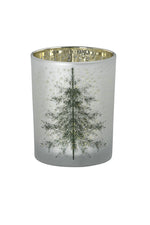 Lade das Bild in den Galerie-Viewer, Windlicht Baum Glas weiß/grün/gold H8cm/H12cm/18cm Kerzenhalter Weihnachten Teelichthalter Weihnachtsdeko 3Größen wählbar
