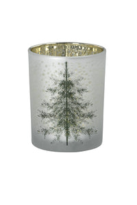 Windlicht Baum Glas weiß/grün/gold H8cm/H12cm/18cm Kerzenhalter Weihnachten Teelichthalter Weihnachtsdeko 3Größen wählbar
