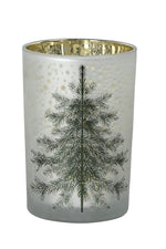 Lade das Bild in den Galerie-Viewer, Windlicht Baum Glas weiß/grün/gold H8cm/H12cm/18cm Kerzenhalter Weihnachten Teelichthalter Weihnachtsdeko 3Größen wählbar
