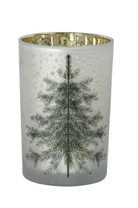 Windlicht Baum Glas weiß/grün/gold H8cm/H12cm/18cm Kerzenhalter Weihnachten Teelichthalter Weihnachtsdeko 3Größen wählbar