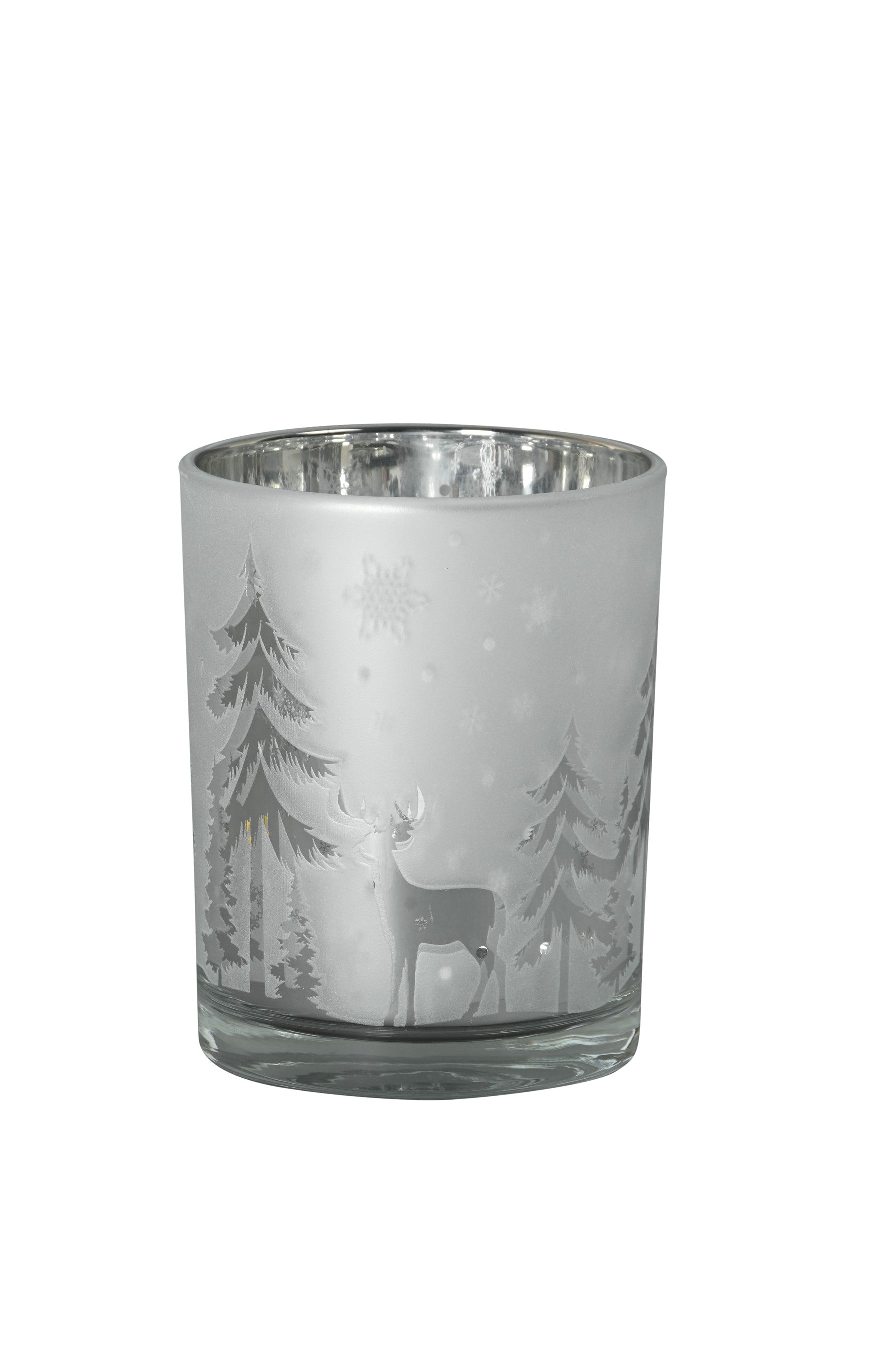 Windlicht Baum-Rentier Glas weiß/silber H10cm/H15cm Kerzenhalter Weihnachten Teelichthalter Weihnachtsdeko 2Größen wählbar