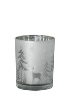 Lade das Bild in den Galerie-Viewer, Windlicht Baum-Rentier Glas weiß/silber H10cm/H15cm Kerzenhalter Weihnachten Teelichthalter Weihnachtsdeko 2Größen wählbar
