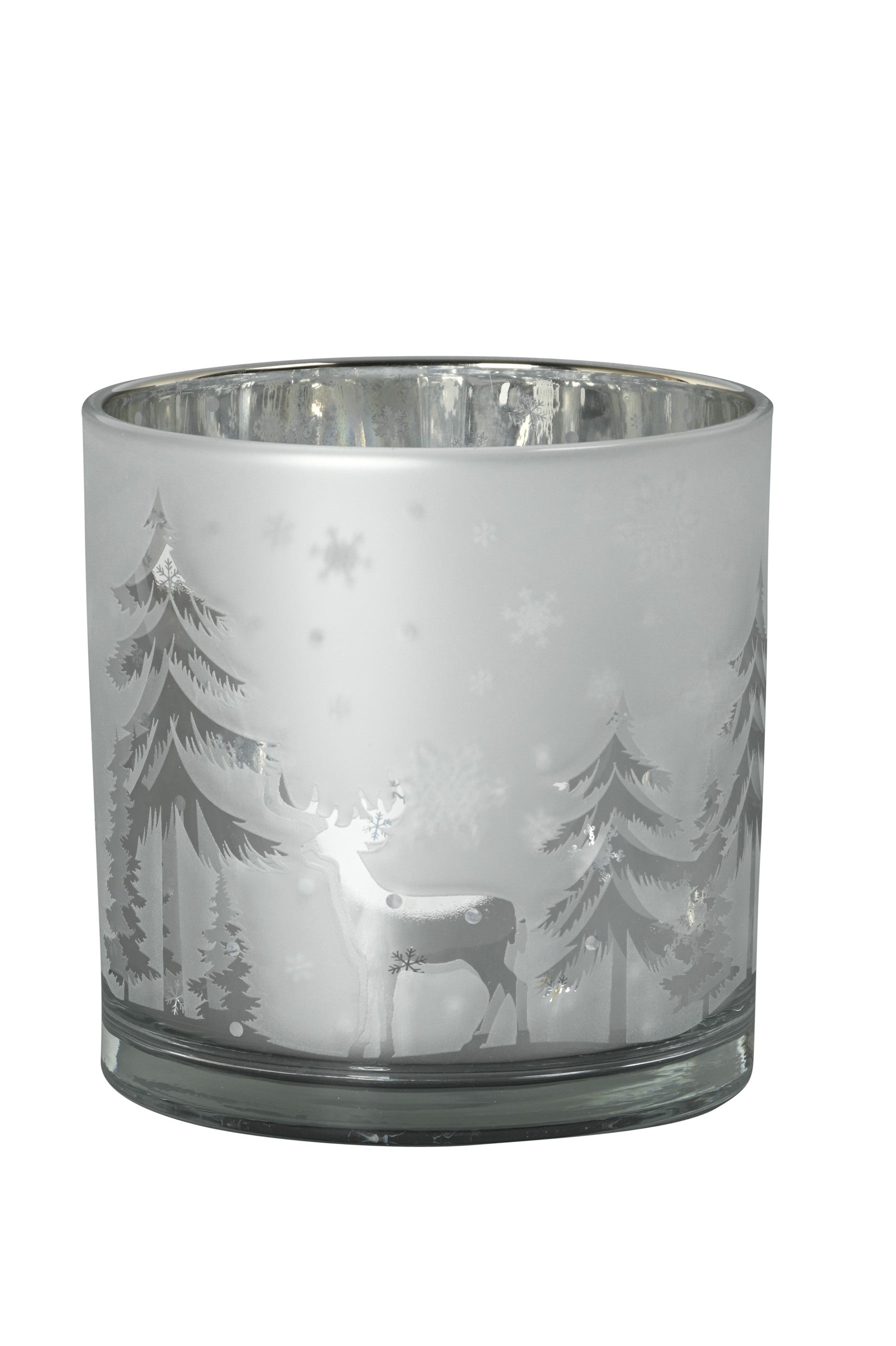 Windlicht Baum-Rentier Glas weiß/silber H10cm/H15cm Kerzenhalter Weihnachten Teelichthalter Weihnachtsdeko 2Größen wählbar