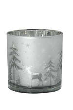 Lade das Bild in den Galerie-Viewer, Windlicht Baum-Rentier Glas weiß/silber H10cm/H15cm Kerzenhalter Weihnachten Teelichthalter Weihnachtsdeko 2Größen wählbar
