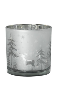 Windlicht Baum-Rentier Glas weiß/silber H10cm/H15cm Kerzenhalter Weihnachten Teelichthalter Weihnachtsdeko 2Größen wählbar
