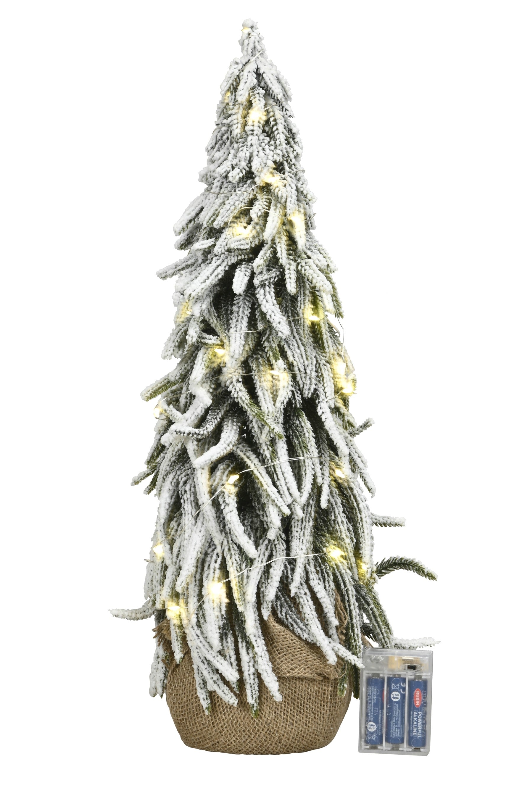 Weihnachtsbaum mit Beleuchtung im Jutesack 20LED mit Timer grün beschneit H36cm + H52cm Tannenbaum Weihnachten Dekoration Advent 2Größen wählbar