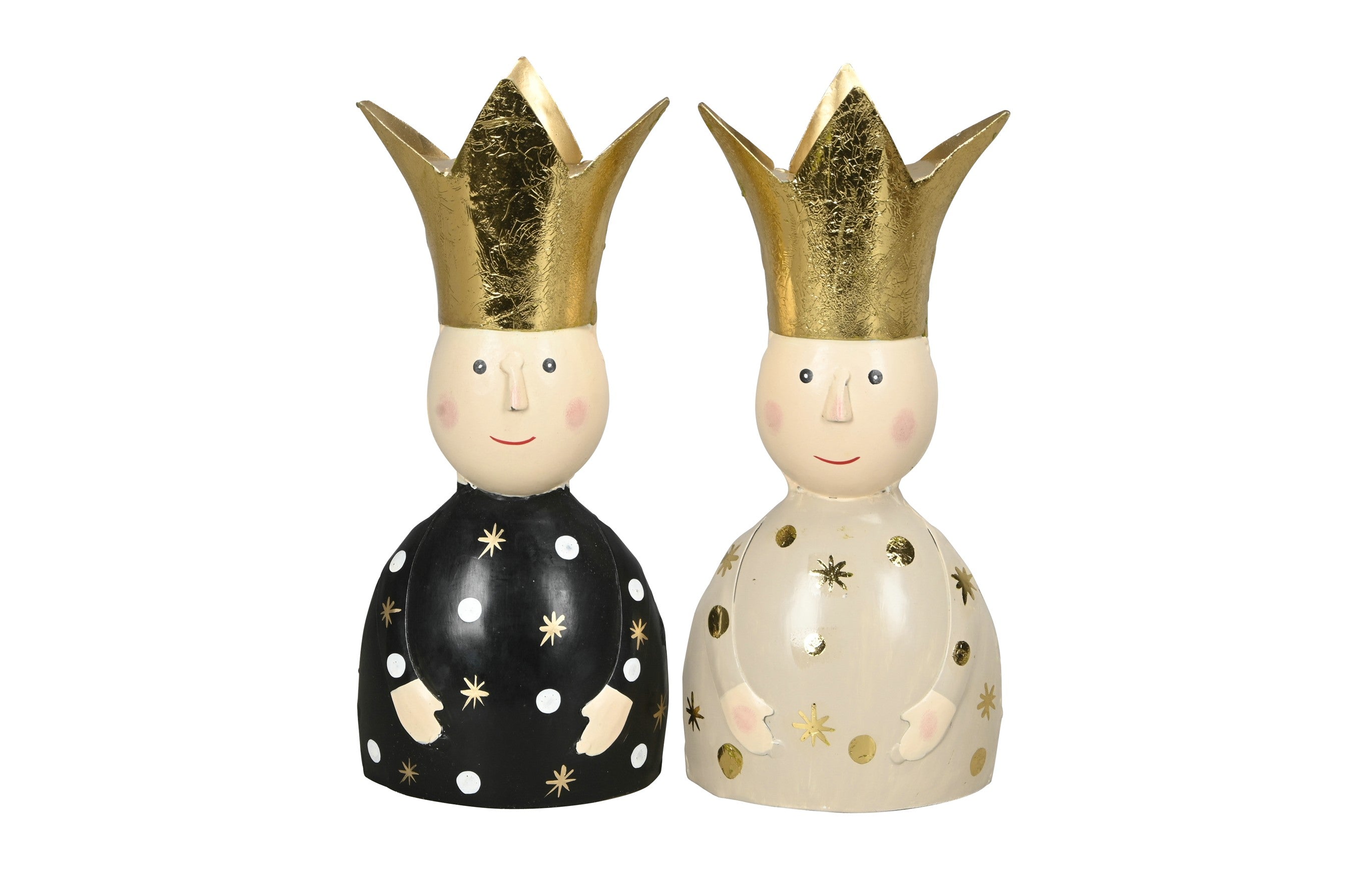 Dekofigur König in schwarz/creme/gold mit Goldener Krone und Sternchen Ø10x7cm H22cm 2farbig sort. Metall Skulptur Weihnachten Figur