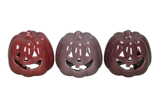 Windlicht Kürbis 3farbig sort. Keramik Dolomit glänzend Herbstdeko Ø15cm H13,5cm Halloween