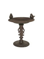 Vogeltränke auf Fuß 2Vögel Gusseisen braun Vintage Ø19,5cm H22cm Futterstation Futterplatz