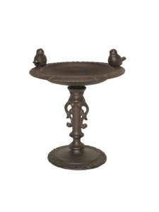 Vogeltränke auf Fuß 2Vögel Gusseisen braun Vintage Ø19,5cm H22cm Futterstation Futterplatz