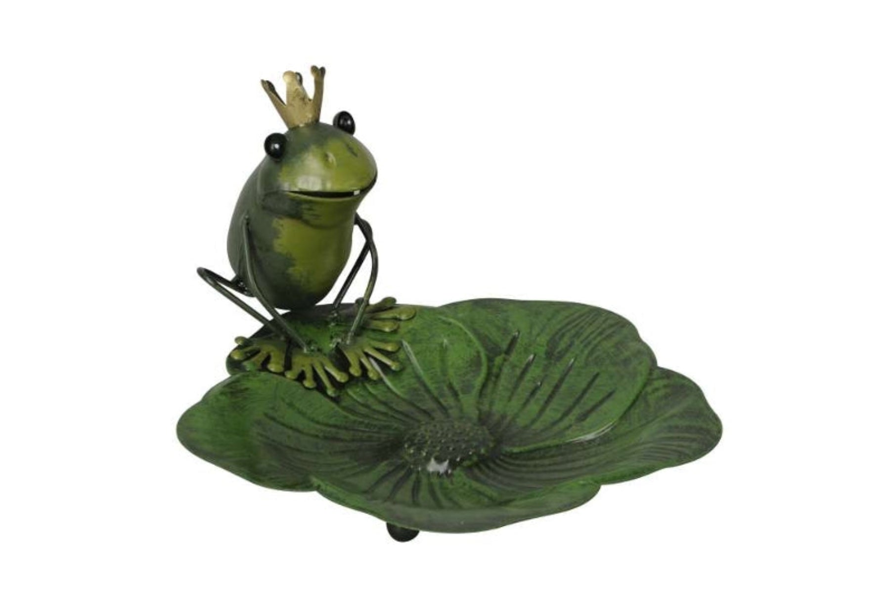 Vogeltränke Frosch auf Blüte Metall grün Ø27,5cm H17cm Futterstation Futterplatz Garten