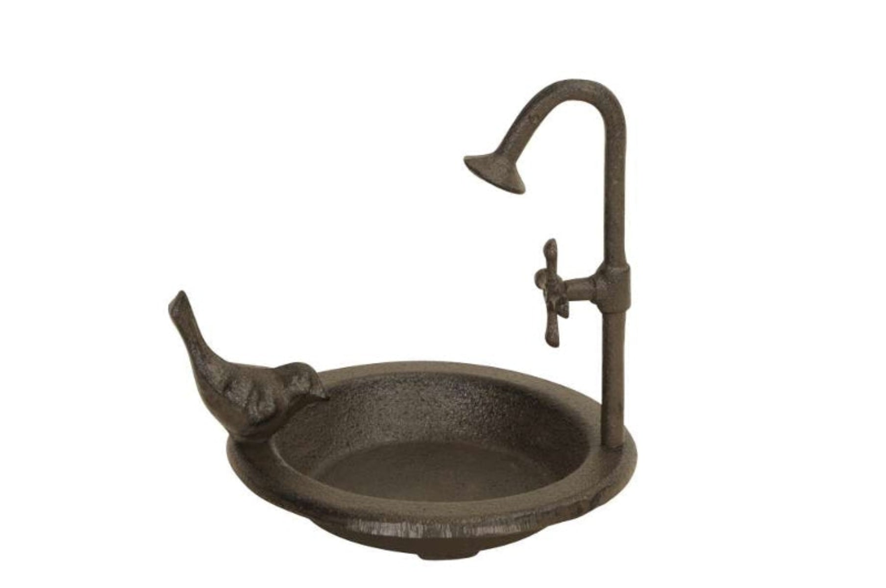 Vogeltränke auf Fuß 1Vogel/Wasserhahn Gusseisen braun Vintage Ø19,5cm H19cm Futterstation Futterplatz