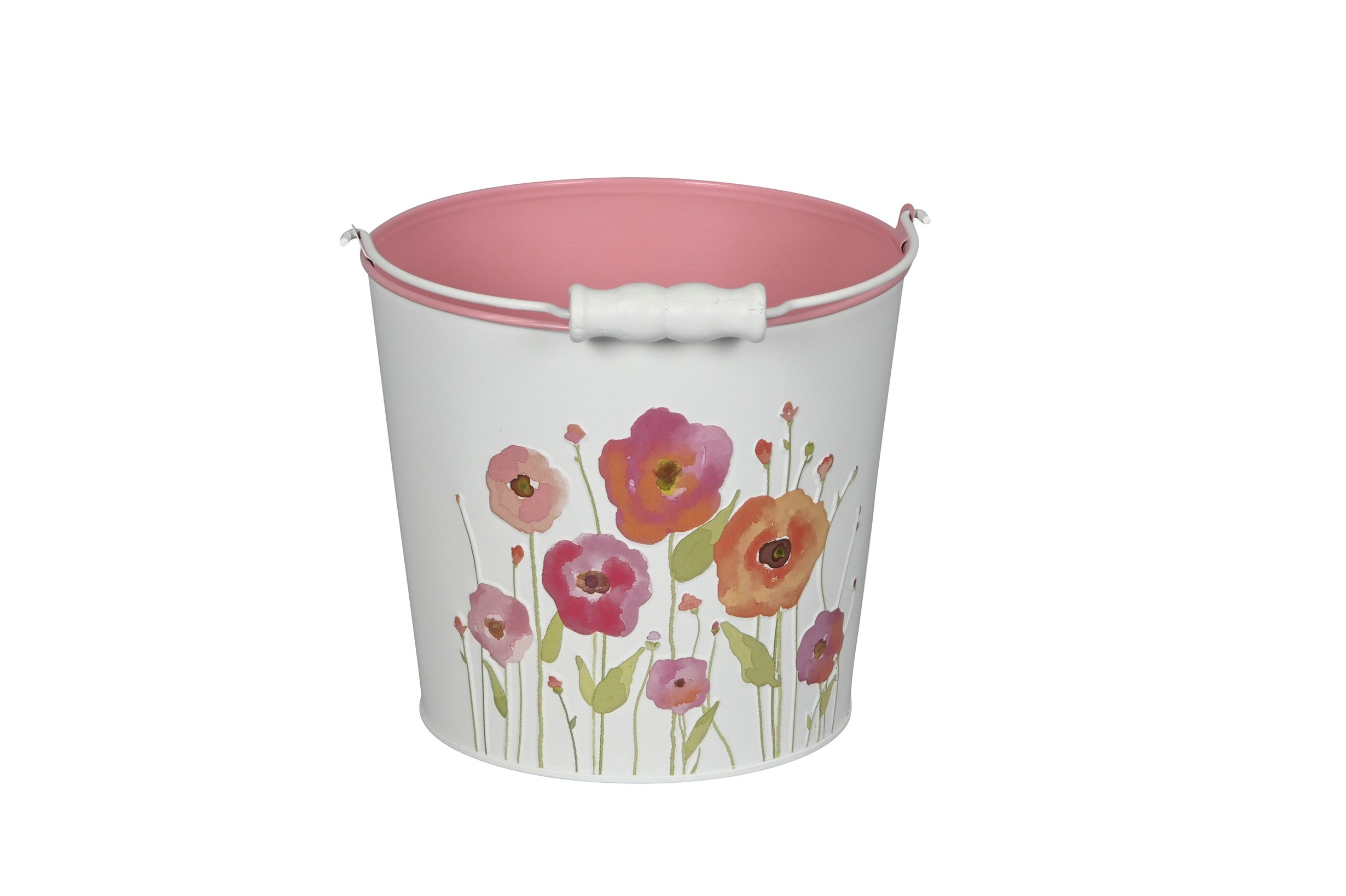 Metall-Eimer mit Henkel Ø15/17/19cm H13/15/17cm "Mohn bunt" Landhausstil für Pflanzen & Wohnaccessoires vielseitig als Blumentopf Übertopf 3Größen wählbar