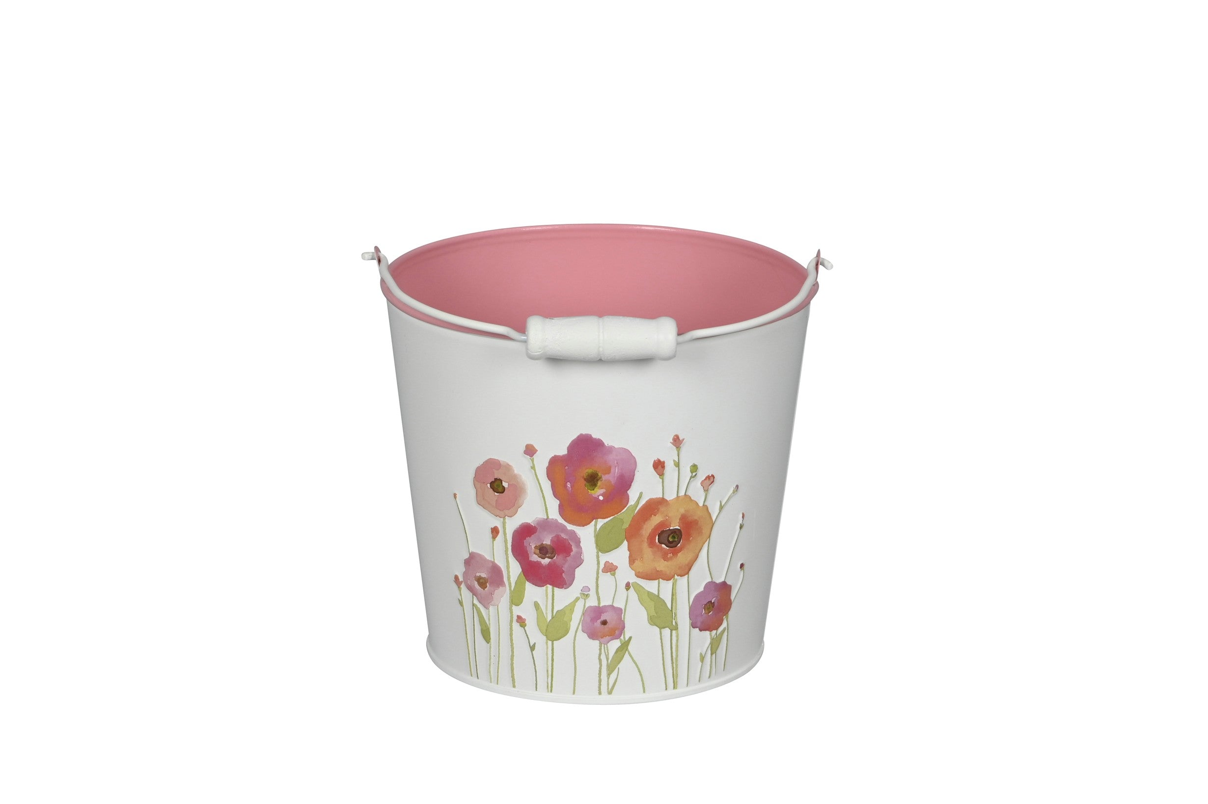 Metall-Eimer mit Henkel Ø15/17/19cm H13/15/17cm "Mohn bunt" Landhausstil für Pflanzen & Wohnaccessoires vielseitig als Blumentopf Übertopf 3Größen wählbar