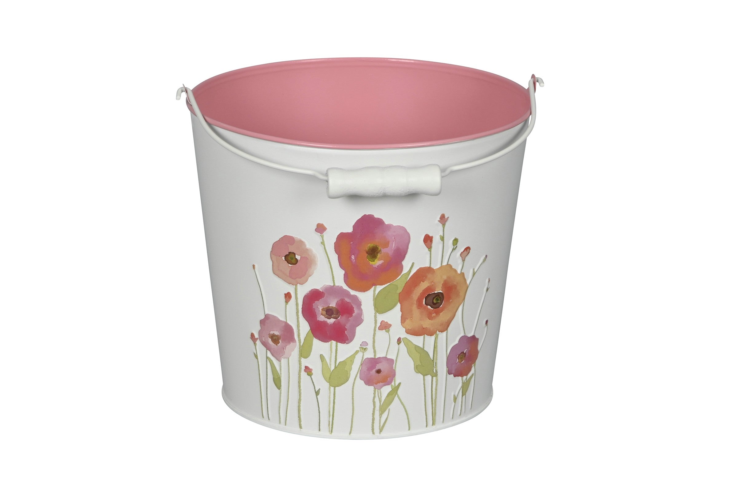 Metall-Eimer mit Henkel Ø15/17/19cm H13/15/17cm "Mohn bunt" Landhausstil für Pflanzen & Wohnaccessoires vielseitig als Blumentopf Übertopf 3Größen wählbar