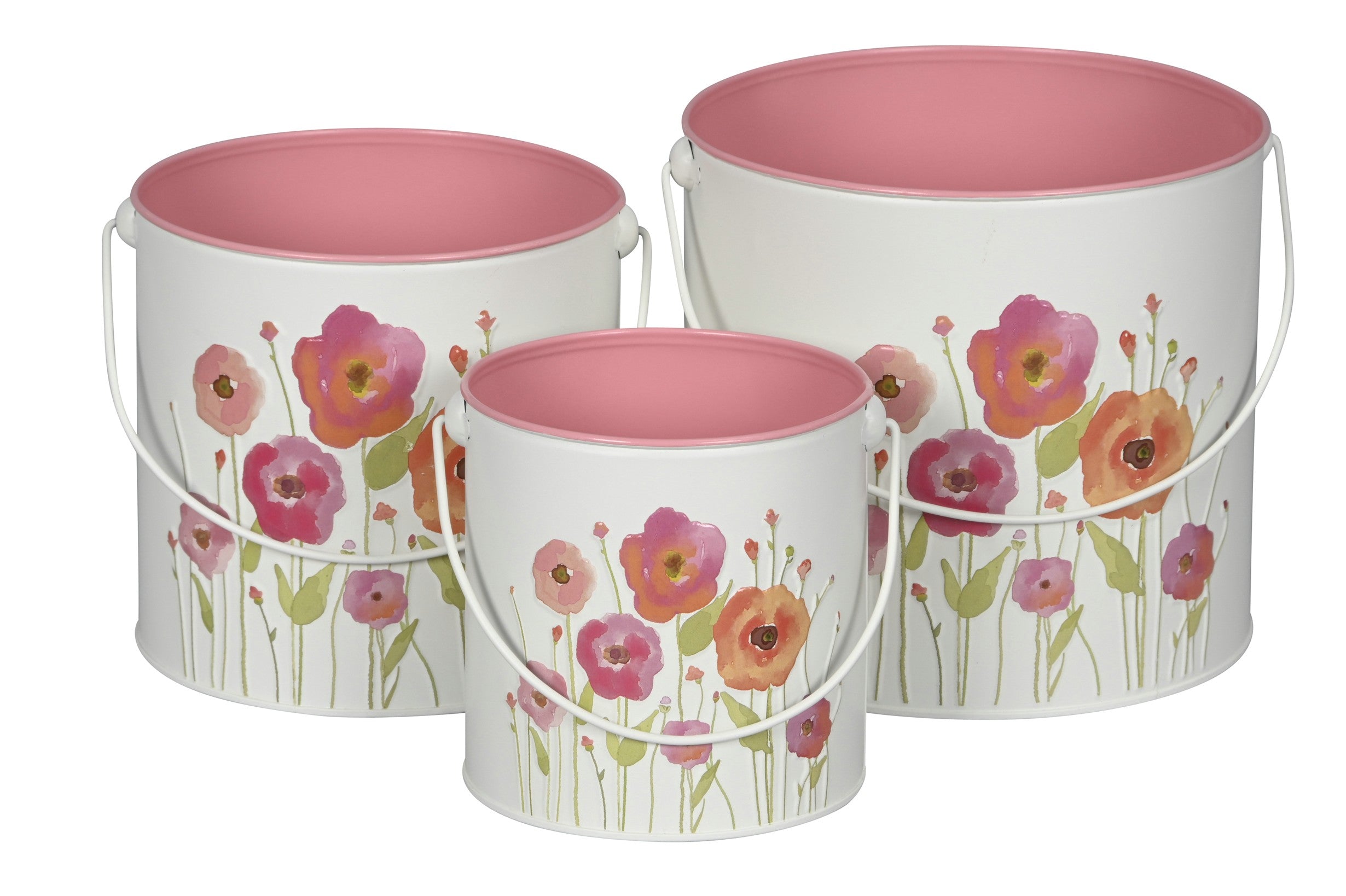 Topf rund Mohn bunt Set 3-teilig Pflanzentöpfe mit Henkel Ø 12/15/18cm Höhe 12/14/16cm Dekorative Blumentöpfe für Innen & Außen