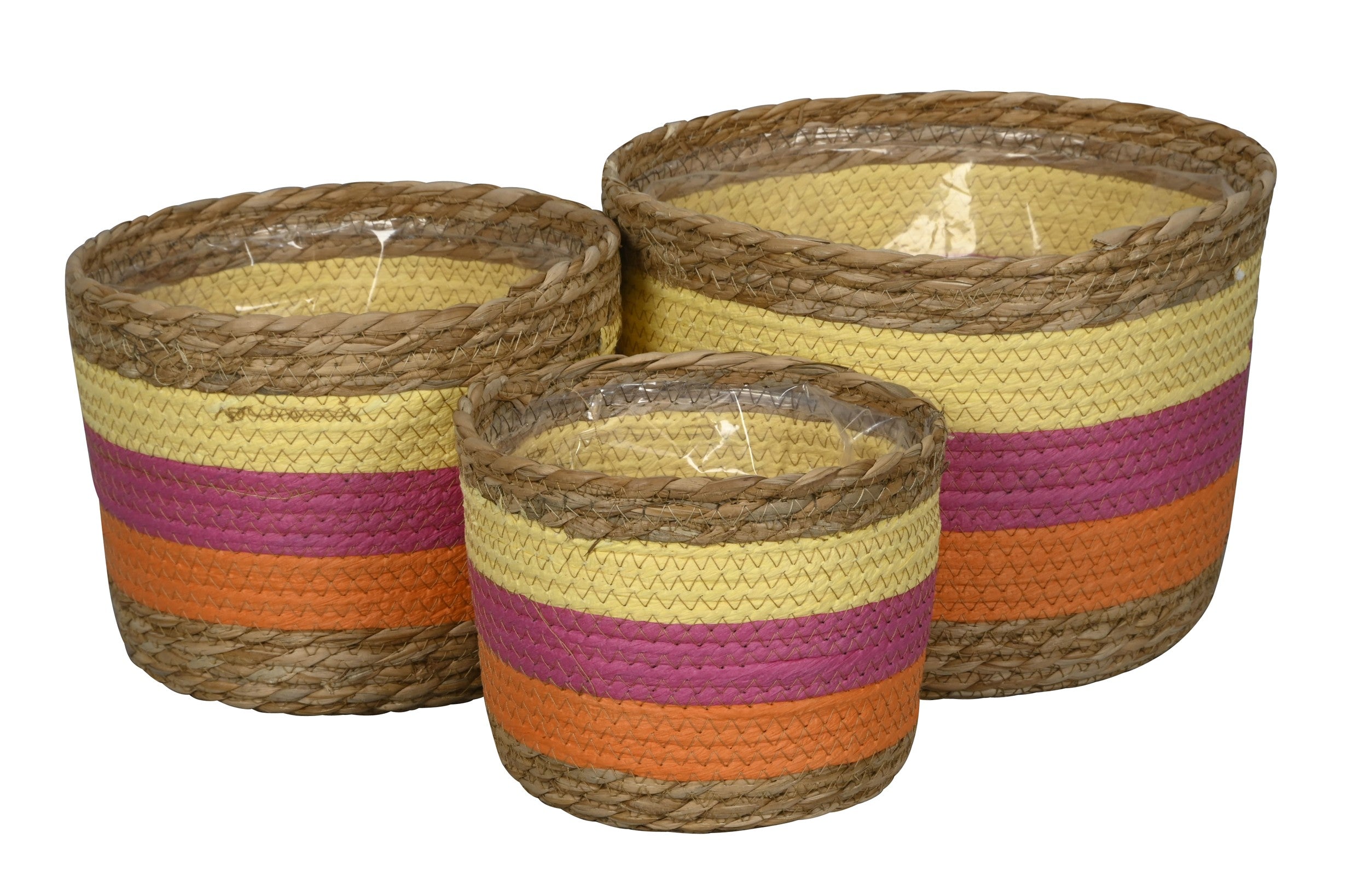 Korb 3er Set – Farbig Seegras – Ø18/23/28 cm H15/18/20cm – Geflochtene Aufbewahrungskörbe – Deko & Ordnung für Wohnbereich