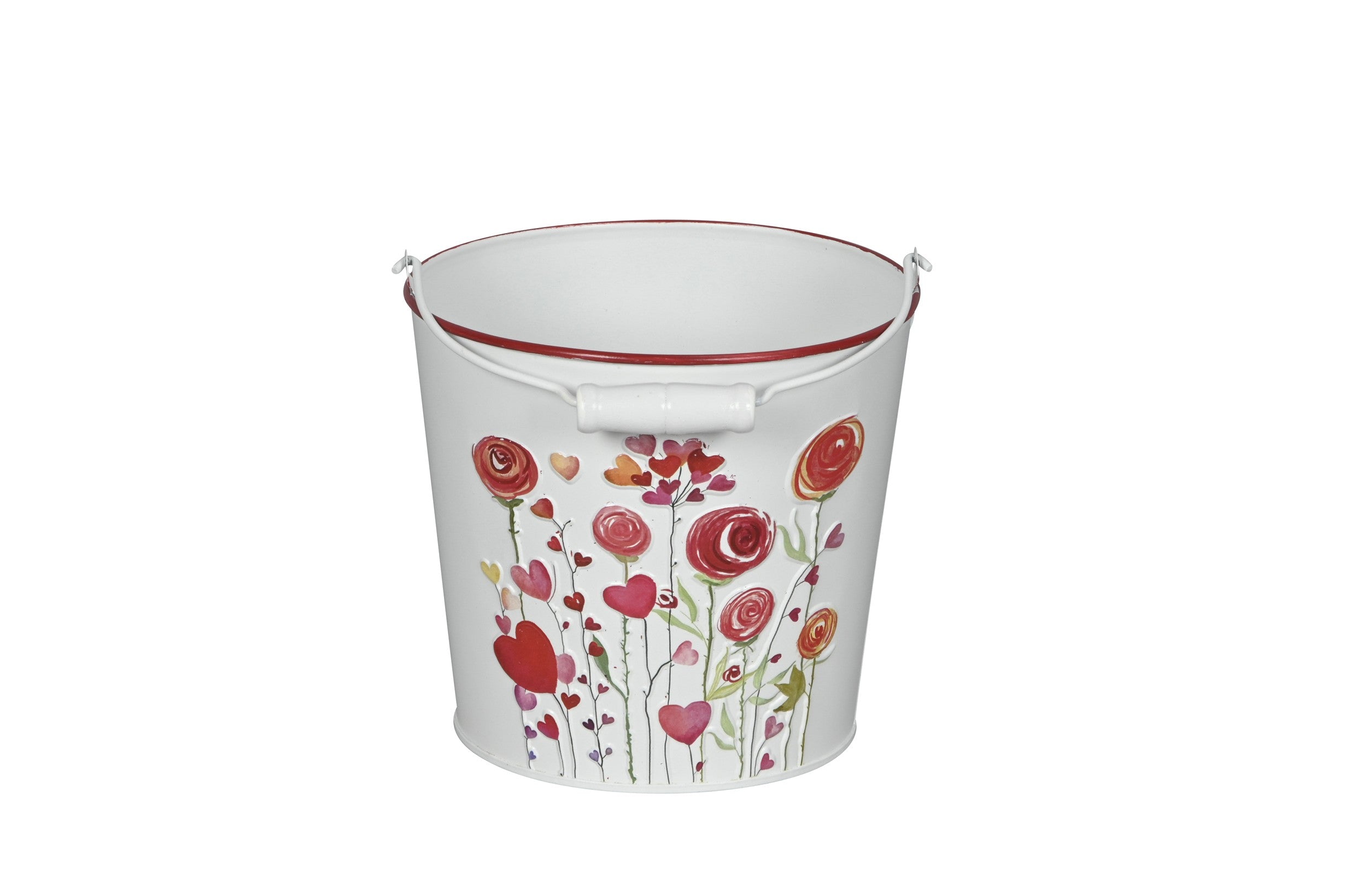 Metall-Eimer mit Henkel Ø15/17/19cm H13/15/17cm "Herz/Blumen" Vintage-Landhausstil für Pflanzen & Wohnaccessoires Übertopf 3Größen wählbar
