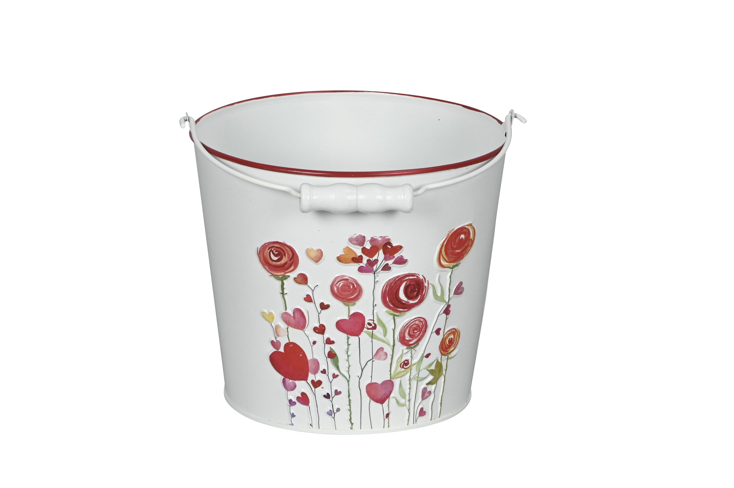 Metall-Eimer mit Henkel Ø15/17/19cm H13/15/17cm "Herz/Blumen" Vintage-Landhausstil für Pflanzen & Wohnaccessoires Übertopf 3Größen wählbar