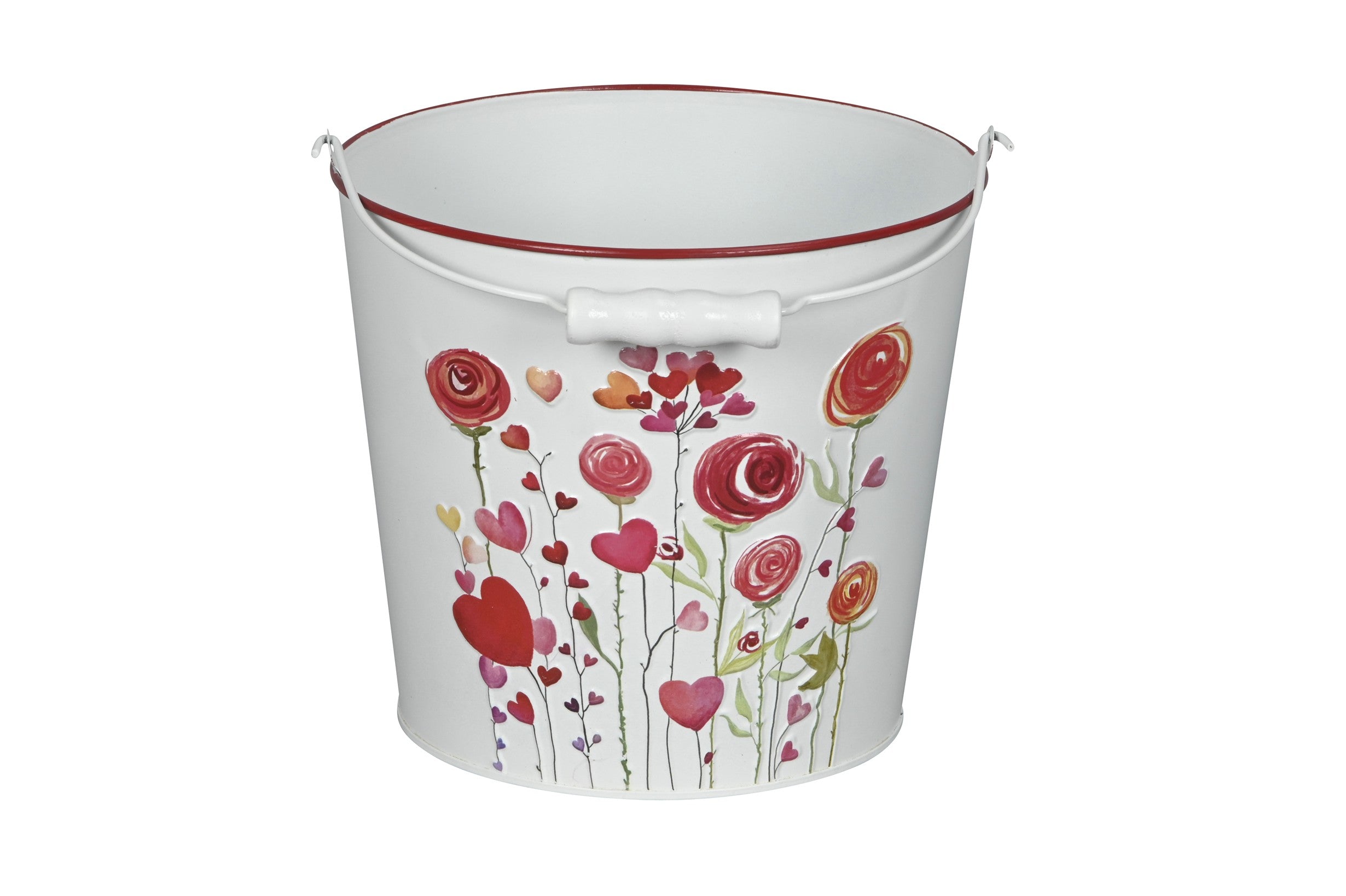 Metall-Eimer mit Henkel Ø15/17/19cm H13/15/17cm "Herz/Blumen" Vintage-Landhausstil für Pflanzen & Wohnaccessoires Übertopf 3Größen wählbar