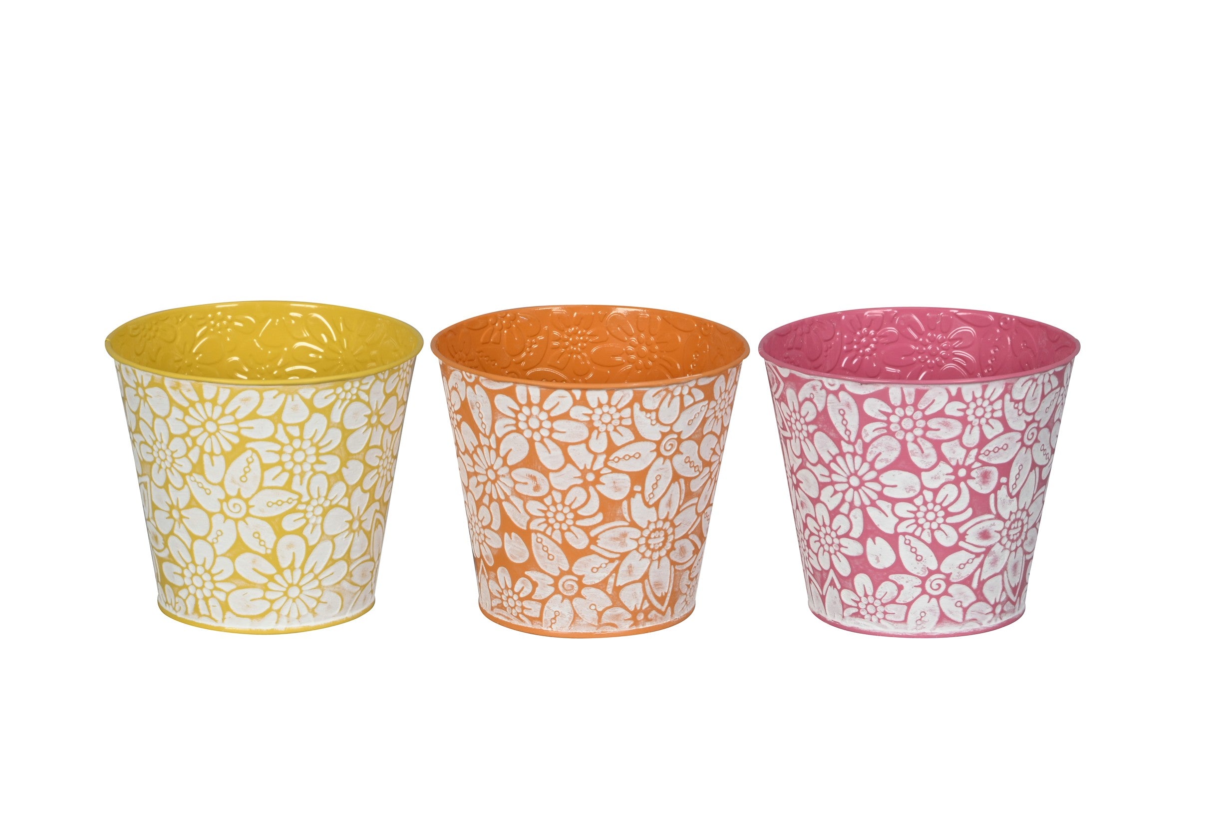 Blumentopf Metall 3 Farben sortiert Ø11xH10cm & Ø 3xH12cm Pflanztopf in Gelb, Orange oder Pink Übertopf 2 Größen Wählbar