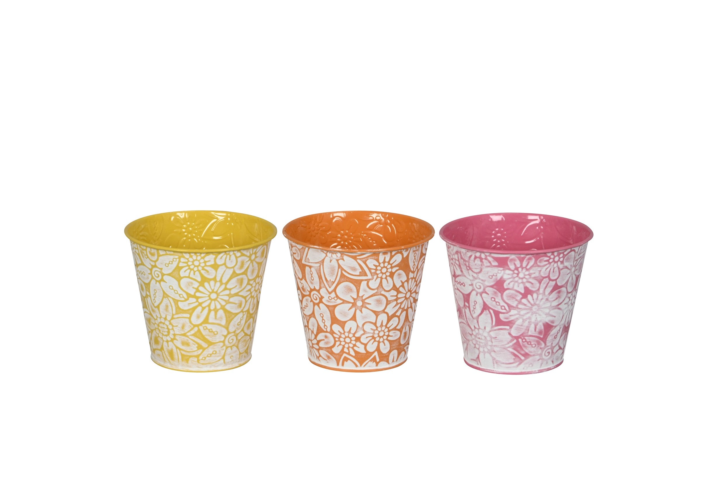 Blumentopf Metall 3 Farben sortiert Ø11xH10cm & Ø 3xH12cm Pflanztopf in Gelb, Orange oder Pink Übertopf 2 Größen Wählbar