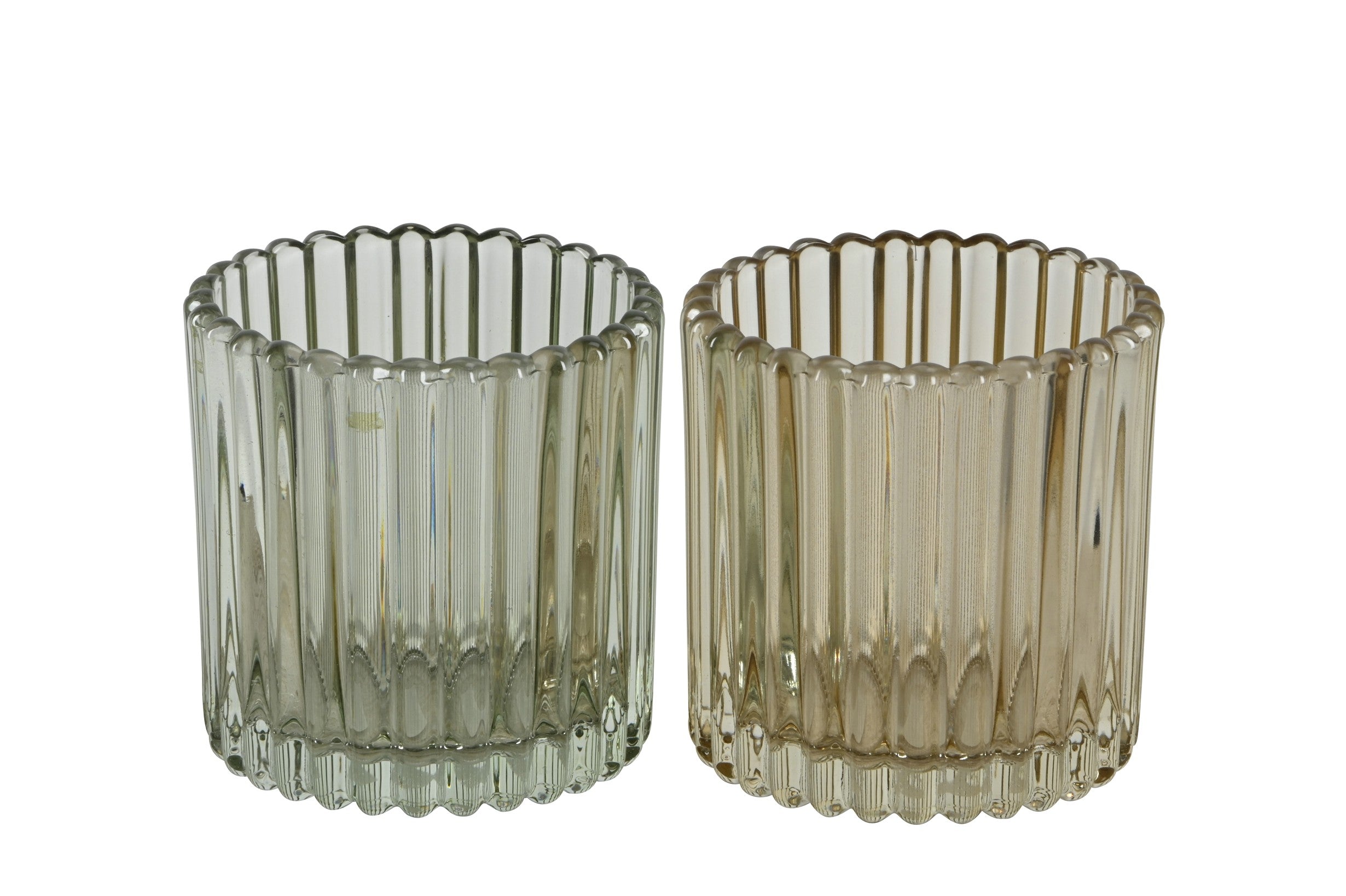 Glas Windlicht 2er Set Ø9cm H9cm Besprühtes Dekoglas in 2 Farben sortiert Teelichthalter aus Glas