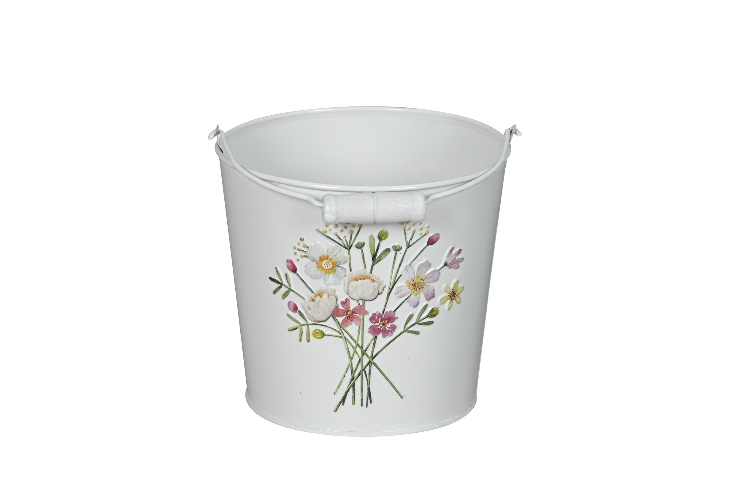 Metall-Eimer mit Henkel Ø15/17/19cm H13/15/17cm "Blumen bunt" Vintage für Pflanzen & Wohnaccessoires Blumentopf Aufbewahrung Deko 3Größen wählbar