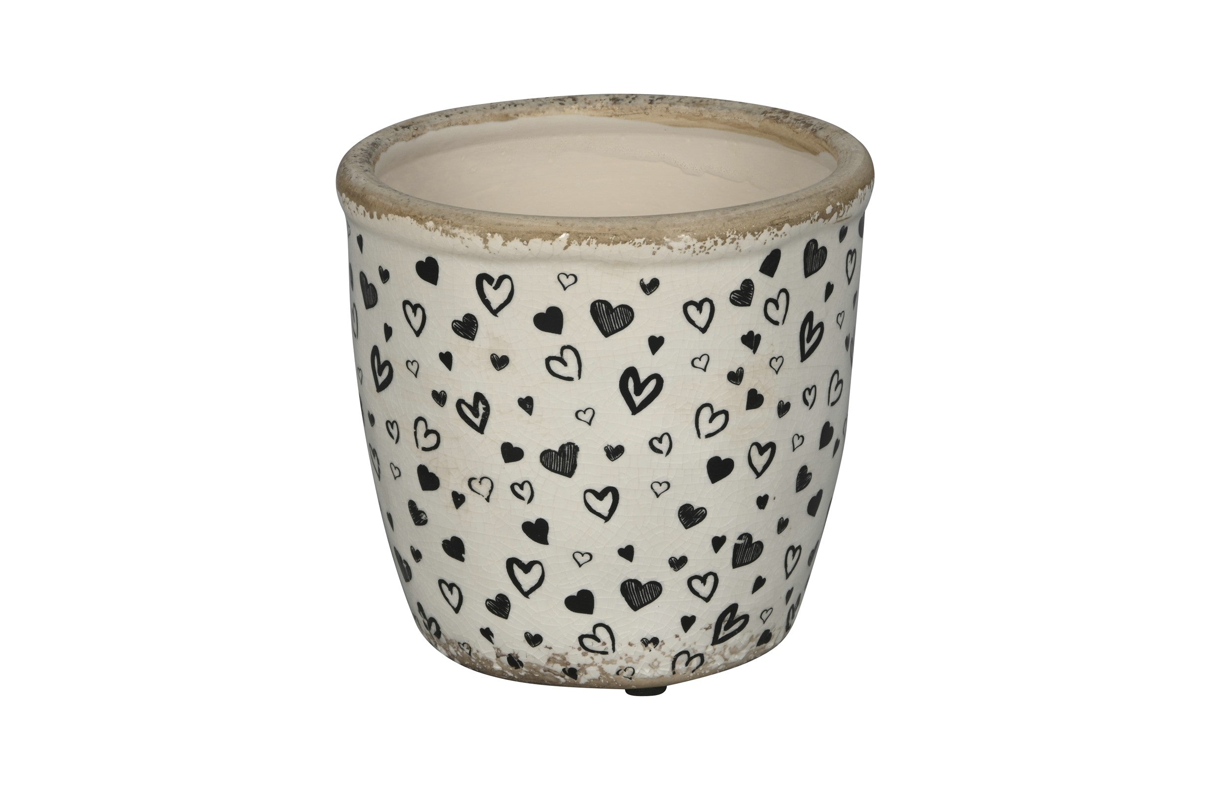Blumentopf Herzen Weiß-Schwarz 2erSet Ø14cm Höhe 13cm Moderner Pflanztopf aus Steinzeug Dekorativer Übertopf für Zimmerpflanzen & Kräuter