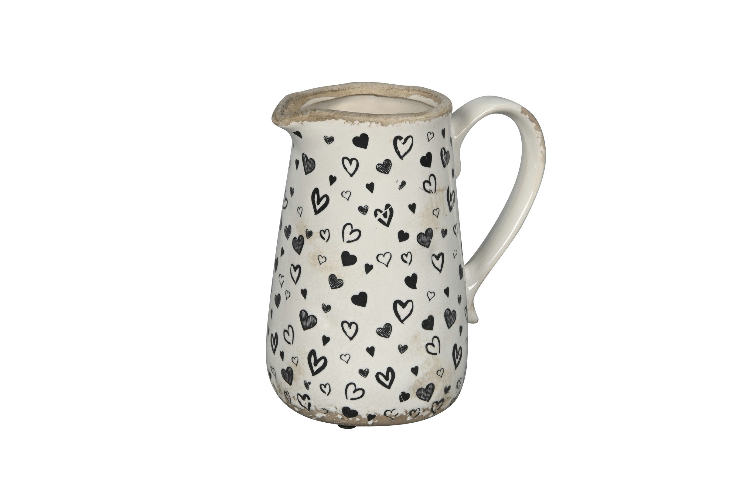 Vase & Dekokanne Herzen Krug Weiß-Schwarz aus Steinzeug 17x12xH18 cm & 21x14xH23 cm Romantische Blumenvase im modernen Design 2Größen wählbar