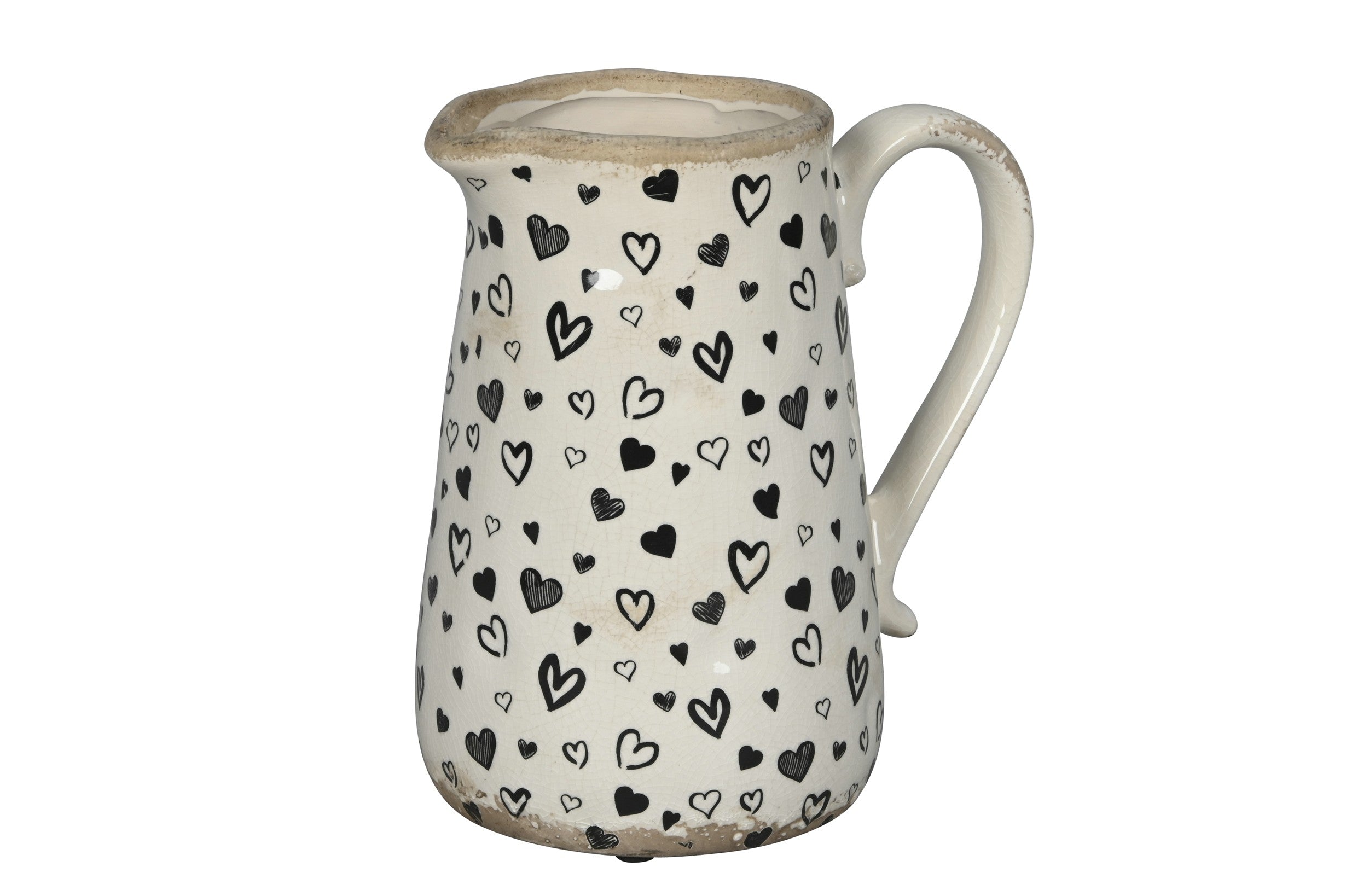 Vase & Dekokanne Herzen Krug Weiß-Schwarz aus Steinzeug 17x12xH18 cm & 21x14xH23 cm Romantische Blumenvase im modernen Design 2Größen wählbar