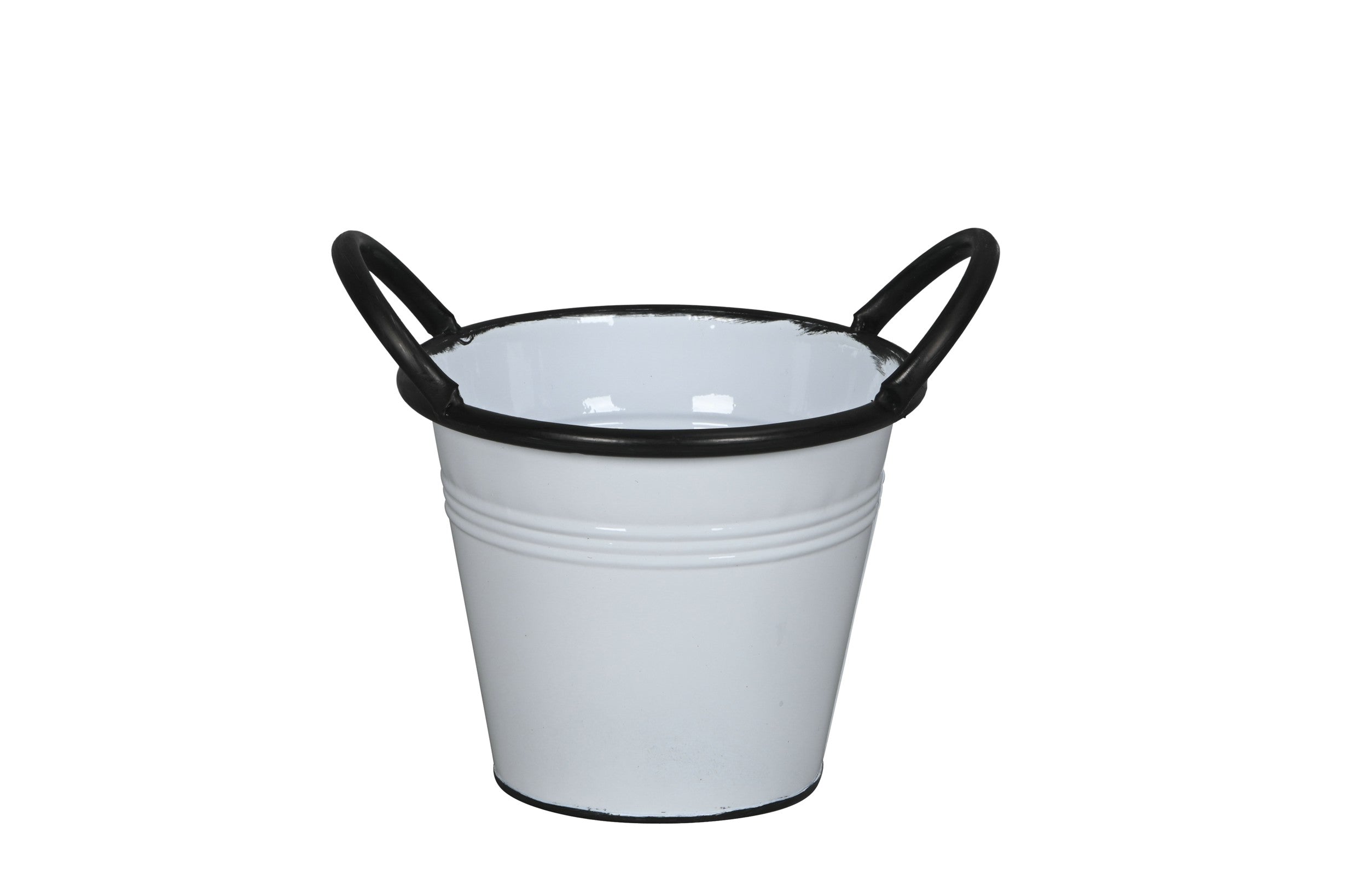 Pflanztopf Weiß-Schwarz mit Griffen Metall Blumentopf Ø16cm H13 cm + Ø18cm H15cm Moderner Übertopf für Innen & Außen Deko 2Größen wählbar