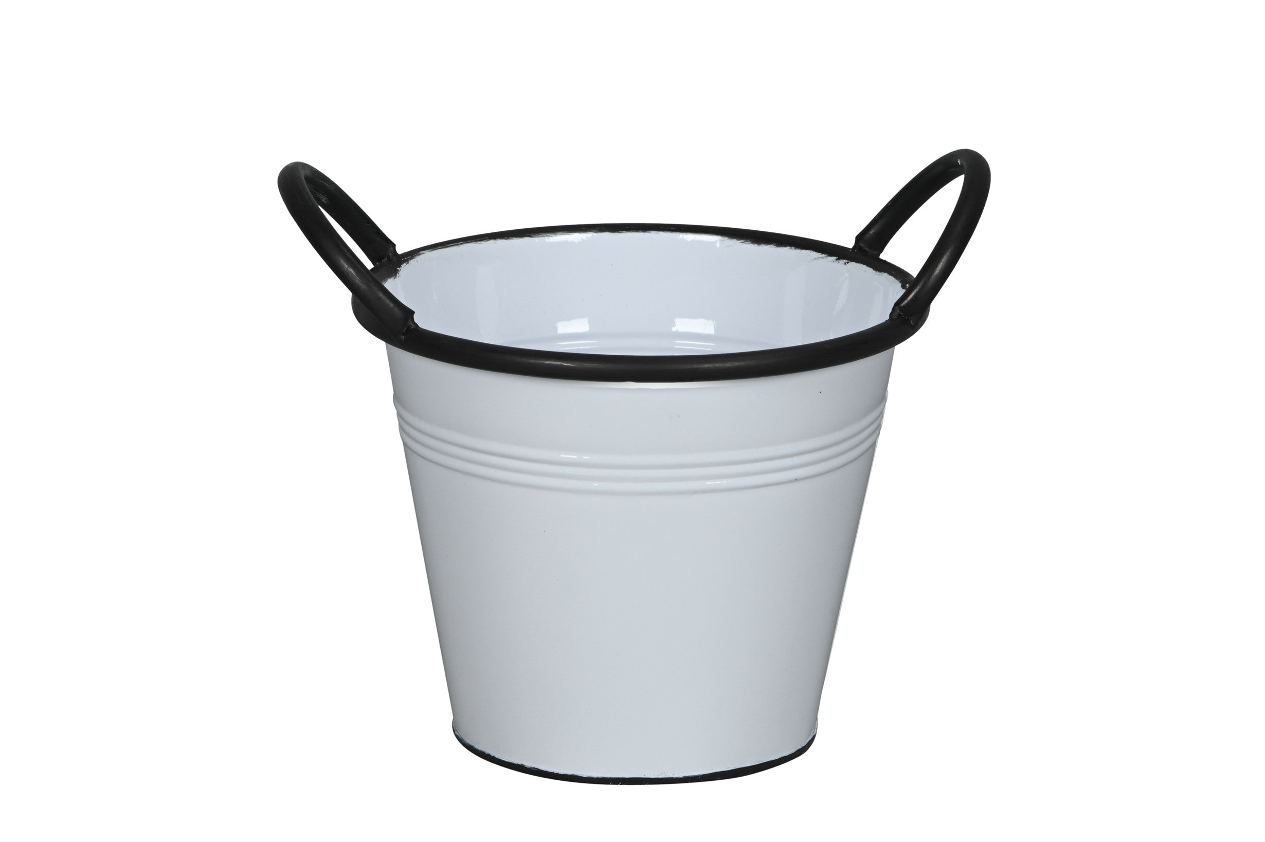 Pflanztopf Weiß-Schwarz mit Griffen Metall Blumentopf Ø16cm H13 cm + Ø18cm H15cm Moderner Übertopf für Innen & Außen Deko 2Größen wählbar