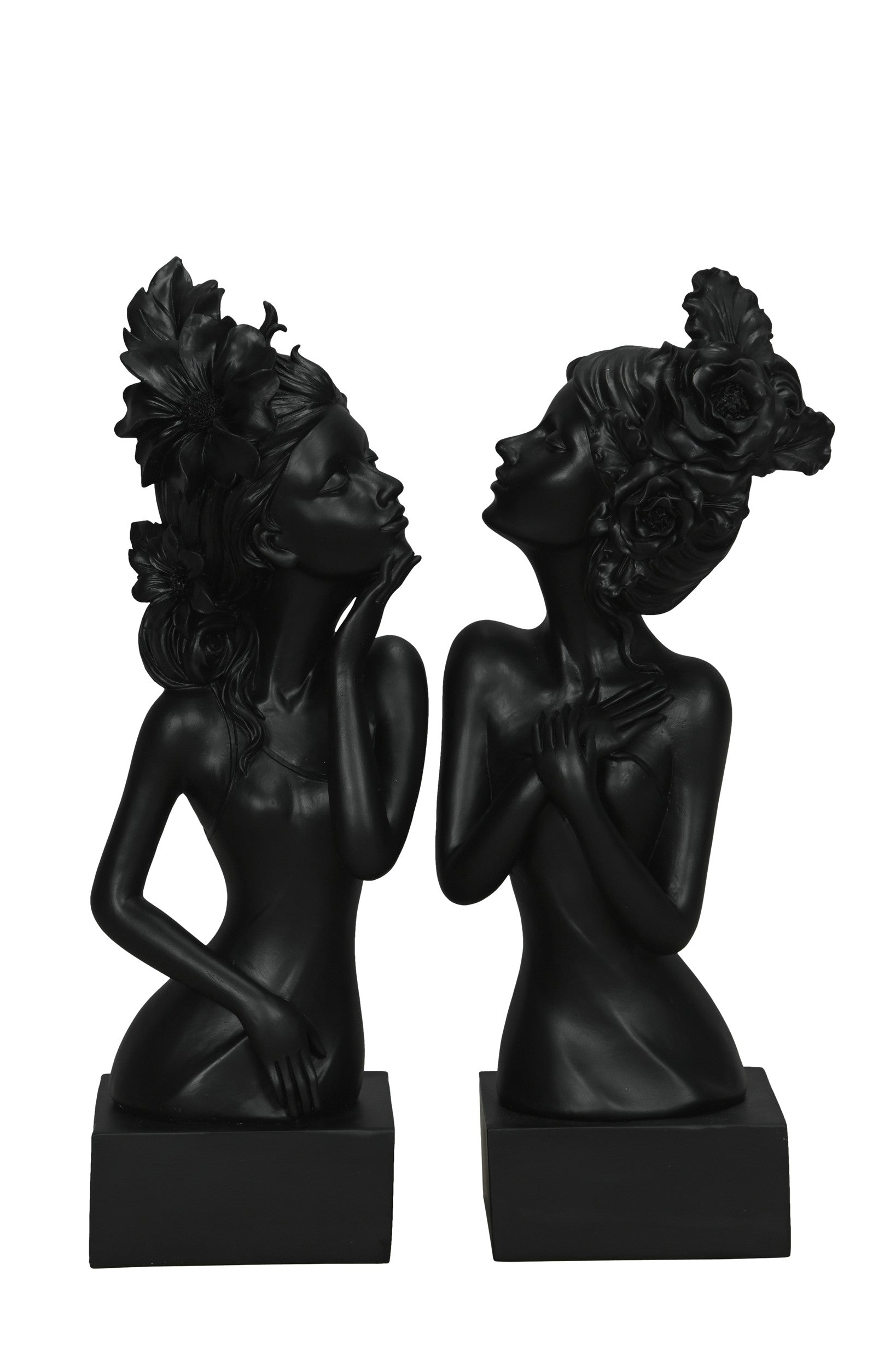 Büste Frauenfigur 2er-Set – Skulptur aus Polyresin – Schwarz matt – Moderne Dekoration Wohnbereich – 15 × 12 × 45 cm Figur