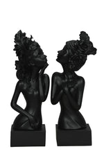 Lade das Bild in den Galerie-Viewer, Büste Frauenfigur 2er-Set – Skulptur aus Polyresin – Schwarz matt – Moderne Dekoration Wohnbereich – 15 × 12 × 45 cm Figur
