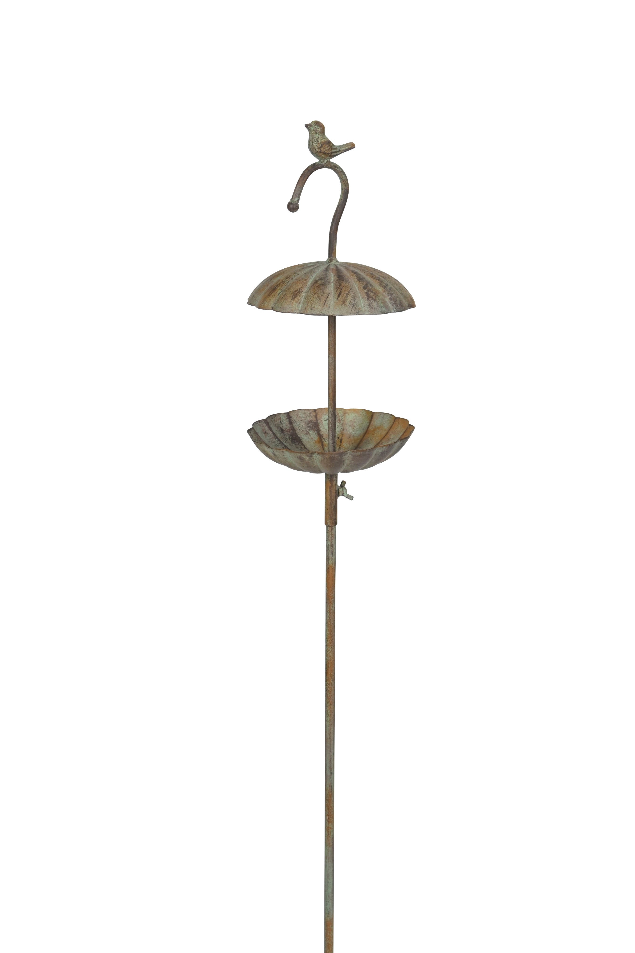 Vogeltränke Futterplatz Metall antik/grün Vintage Ø16,5cm H39cm L144cm Futterstation Vogelbad Gartenstecker Stecker