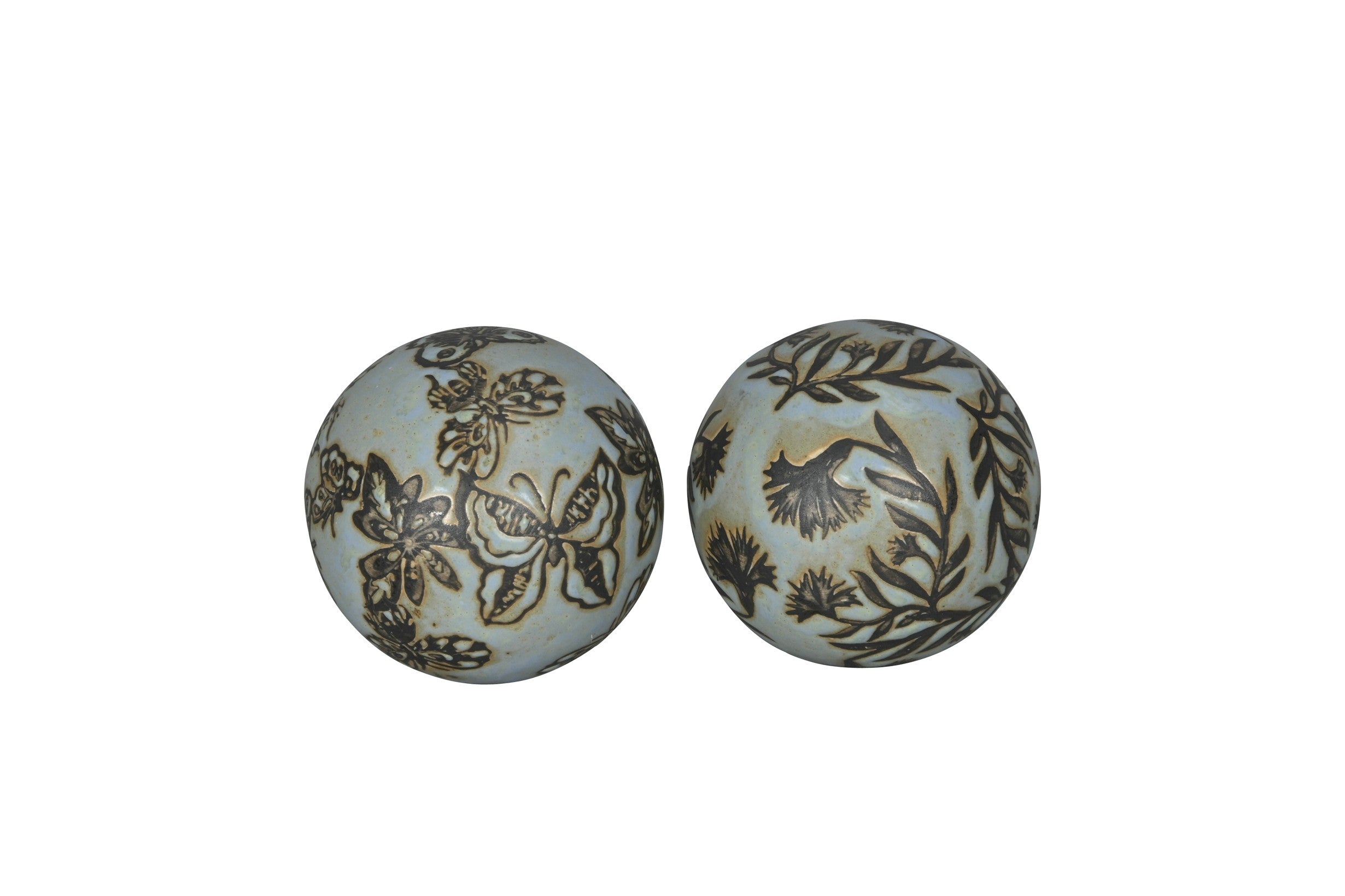 Schwimmkugel 2fach sort. hellblau Ø4cm/Ø6cm/Ø8cm Blüten Porzellan Gartendekoration Schwimmende Deko Kugeln für Teich, Brunnen & Wasserschalen Elegante Garten Deko 3Größen wählbar