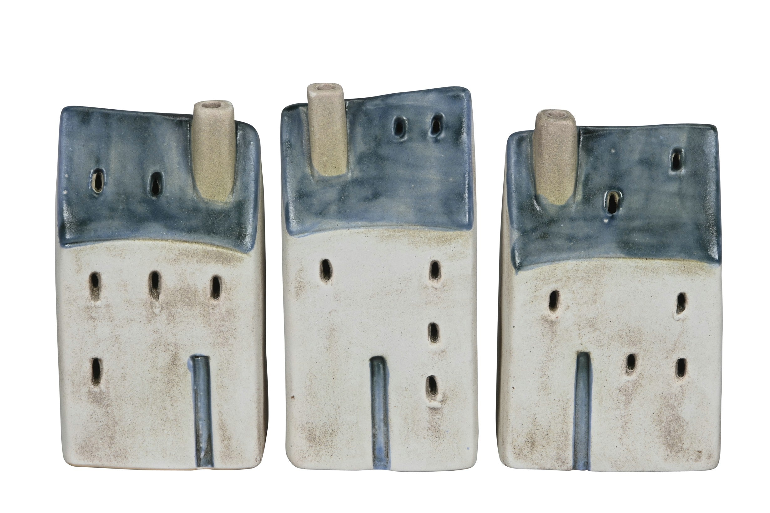 Haus Dekoratives Keramikhaus aus Steinzeug 3 Modelle 7 x 5cm H11cm Blau/Creme Maritimes Dekohaus mit Fensteröffnungen – Tisch- & Wohnraumdekoration