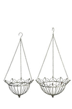 Lade das Bild in den Galerie-Viewer, Hängekorb Set 2-teilig Metall grau/braun Dekorativer Pflanzkorb mit Aufhängung Ø37cm &amp; Ø30cm Metallkorb für Blumen, Kräuter und Deko Blumenampel
