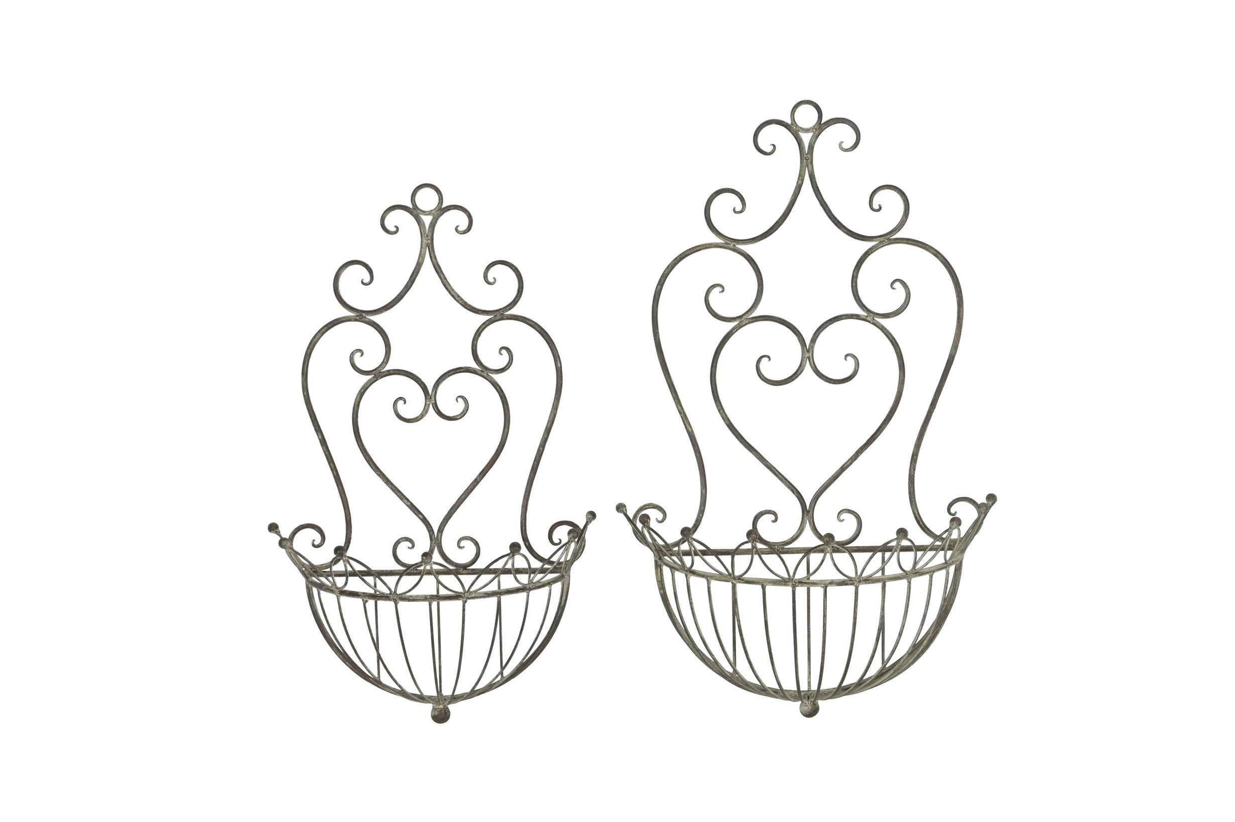 Wandkorb Metall Vintage grün/braun 2er Set Dekorativer Pflanzkorb für die Wand für Garten, Terrasse & Veranda 39x19cm H64cm / 34x18cm H55cm