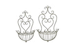 Lade das Bild in den Galerie-Viewer, Wandkorb Metall Vintage grün/braun 2er Set Dekorativer Pflanzkorb für die Wand für Garten, Terrasse &amp; Veranda 39x19cm H64cm / 34x18cm H55cm
