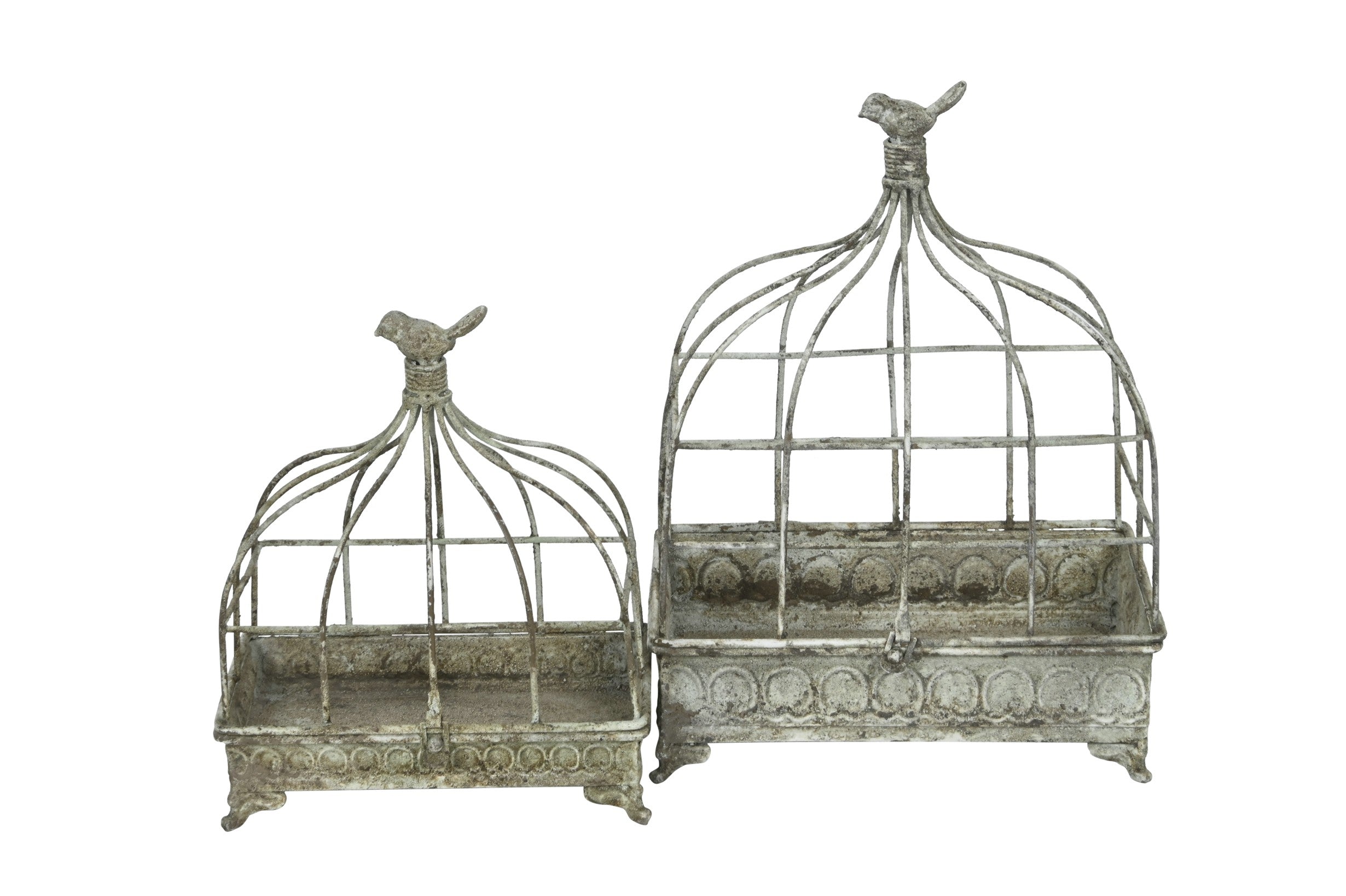 Vogelkäfig Dekorative Metallschalen mit Haube 2er Set Vintage Pflanz- und Dekokäfig aus Metall Grau-Braun – 28 x 19 x H38 cm & 23 x 14 x H28 cm