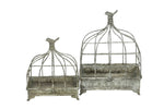 Lade das Bild in den Galerie-Viewer, Vogelkäfig Dekorative Metallschalen mit Haube 2er Set Vintage Pflanz- und Dekokäfig aus Metall Grau-Braun – 28 x 19 x H38 cm &amp; 23 x 14 x H28 cm

