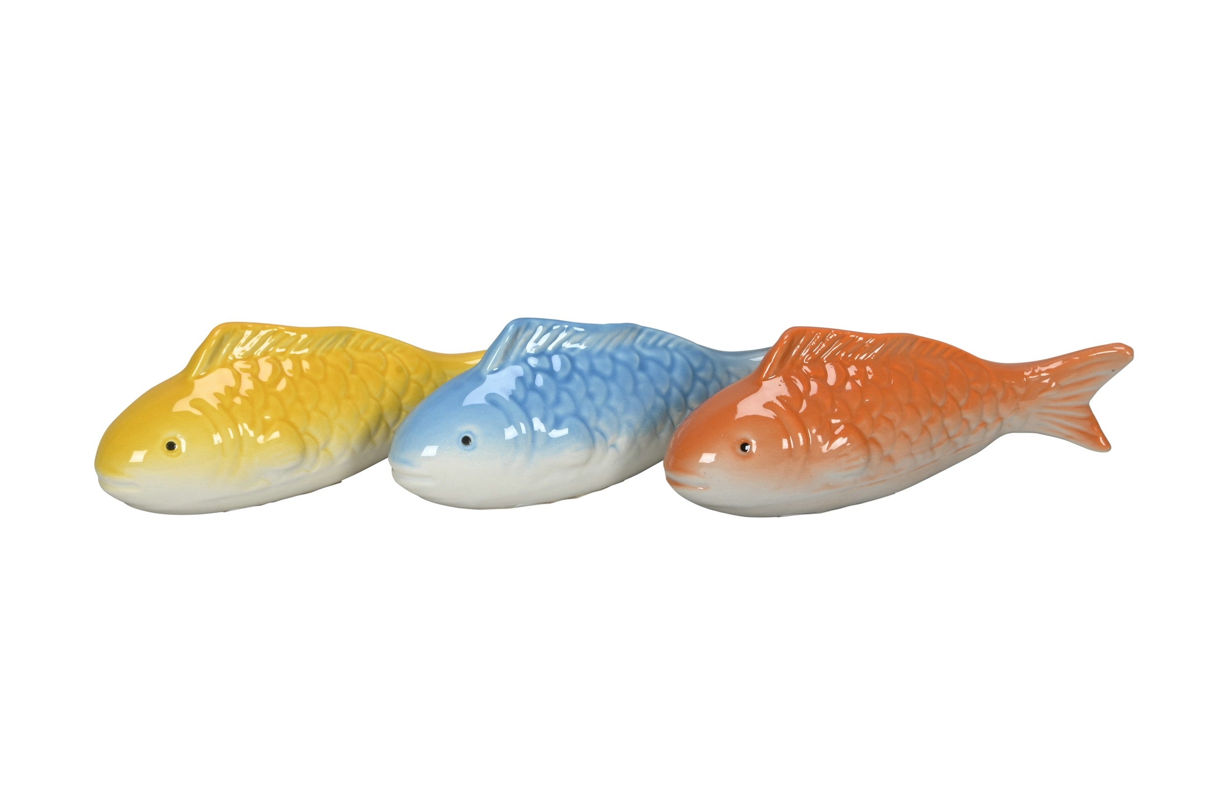 Schwimmfisch aus Porzellan –3 Farben sort.(Gelb, Blau, Orange) 11 x3cm H5cm/15x4cm H6cm Dekorative Schwimmfigur für Teich, Wasserschale & Gartendeko 2Größen wählbar