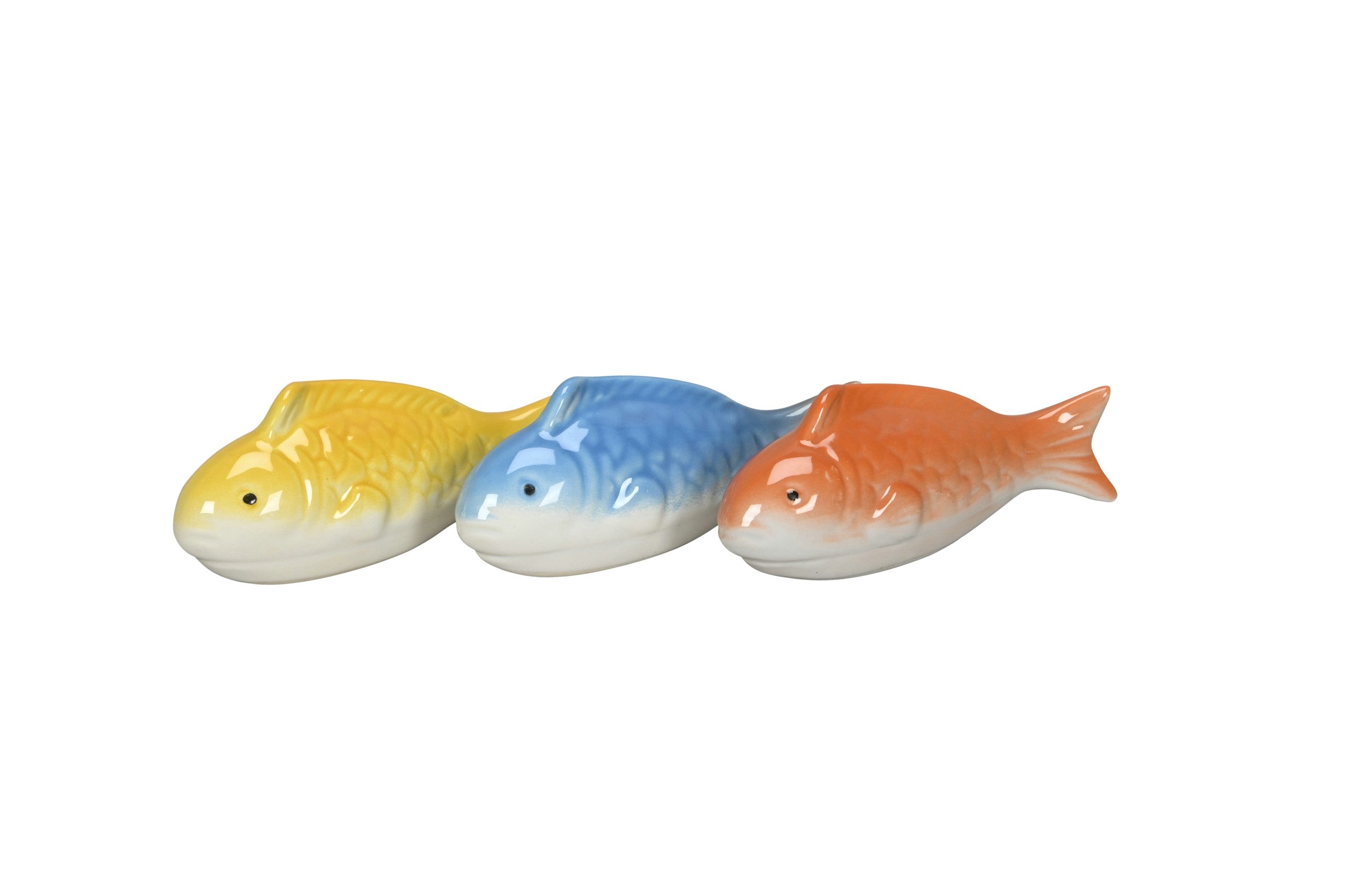 Schwimmfisch aus Porzellan –3 Farben sort.(Gelb, Blau, Orange) 11 x3cm H5cm/15x4cm H6cm Dekorative Schwimmfigur für Teich, Wasserschale & Gartendeko 2Größen wählbar