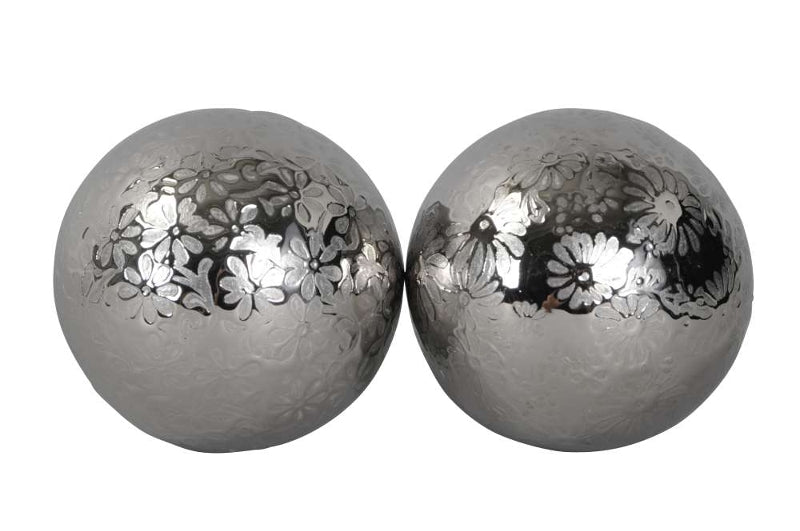 Schwimmkugel 2fach sort. silber Ø4cm/Ø6cm/Ø10cm Blüten Porzellan Gartendekoration Schwimmende Deko Kugeln für Teich, Brunnen & Wasserschalen Elegante Garten Deko 3Größen wählbar