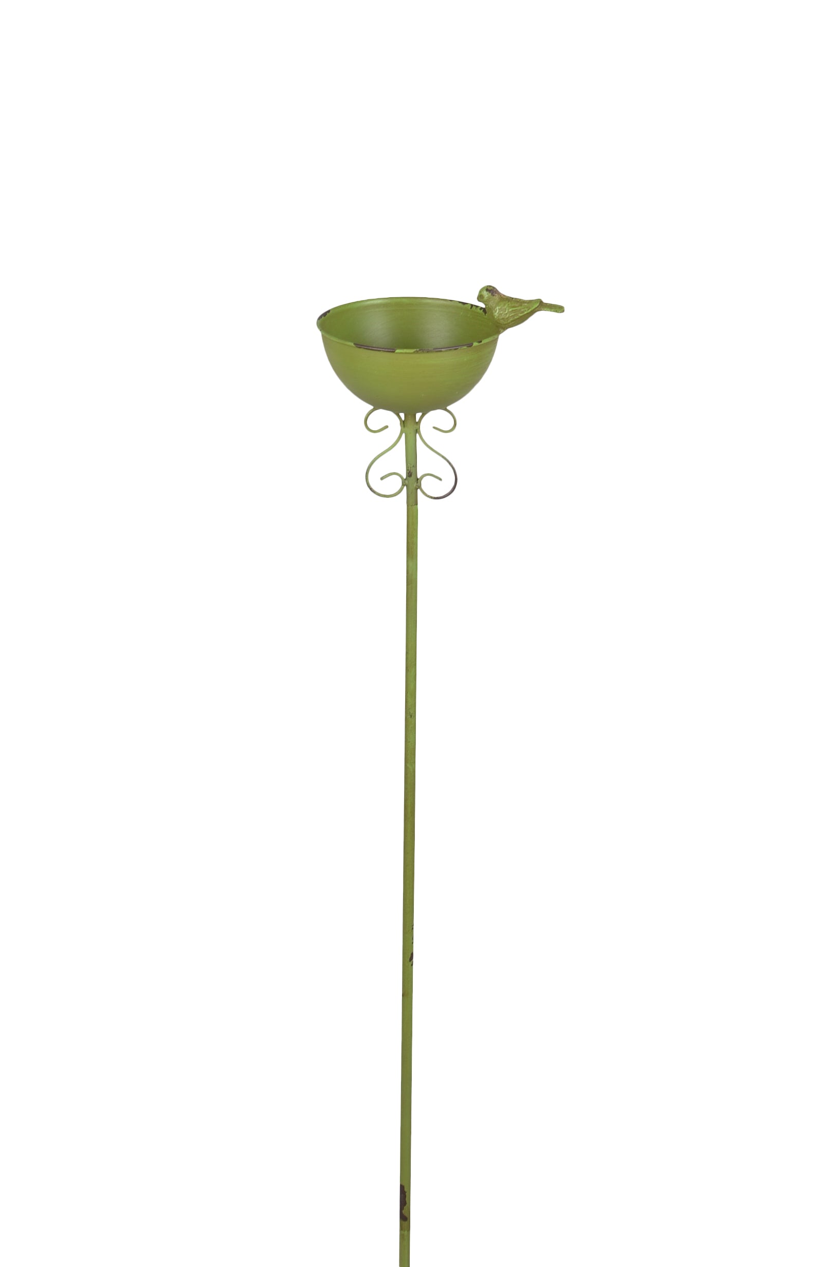 Vogeltränke auf Stab aus Eisen Grün gewischt 109cm Höhe Vogelbad mit Dekoschale 19x14 cm Gartendekoration für Wildvögel
